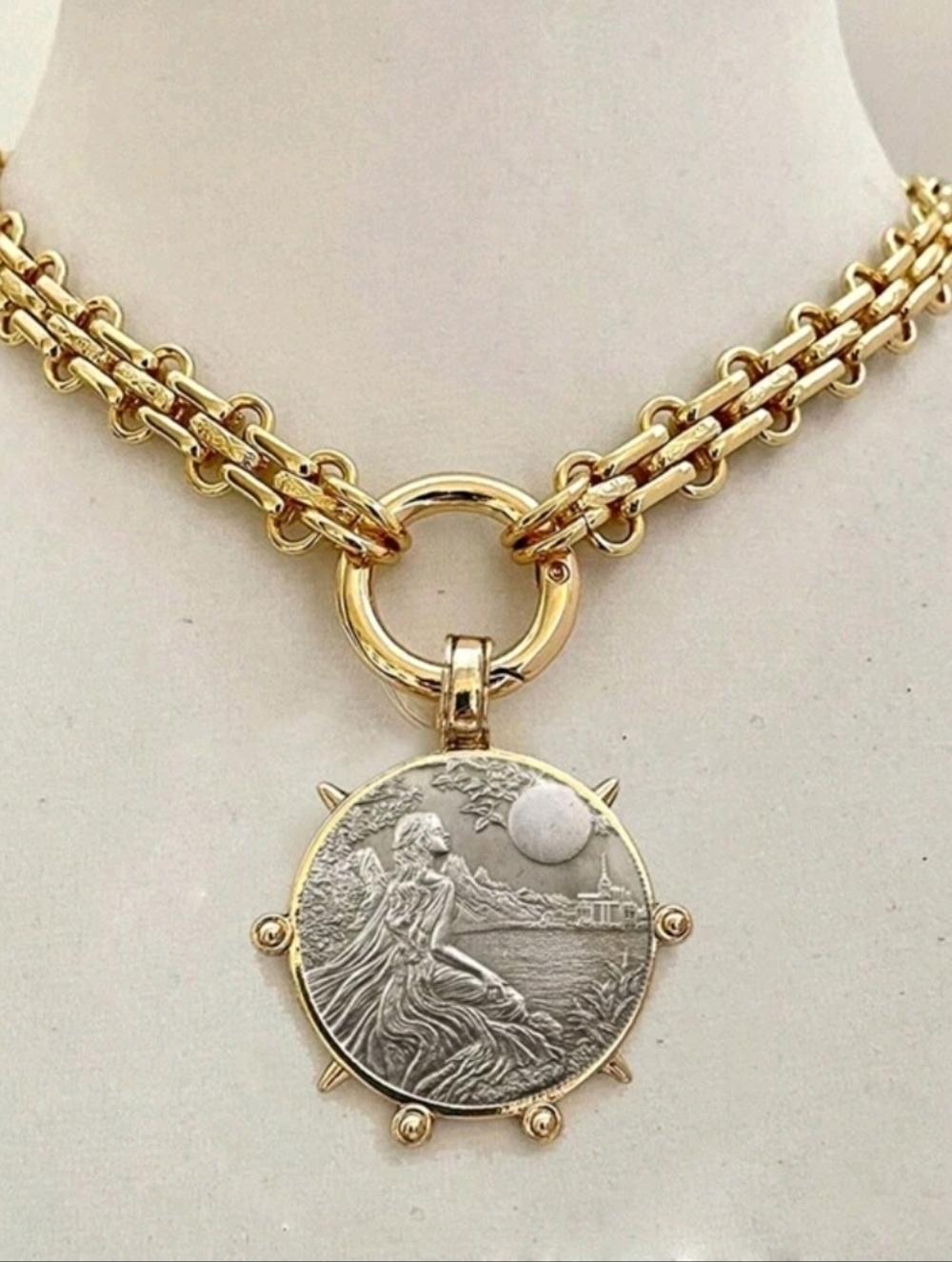 Pearl Gold Pendant Necklace Lady MOON Classic - Picture 3 of 3